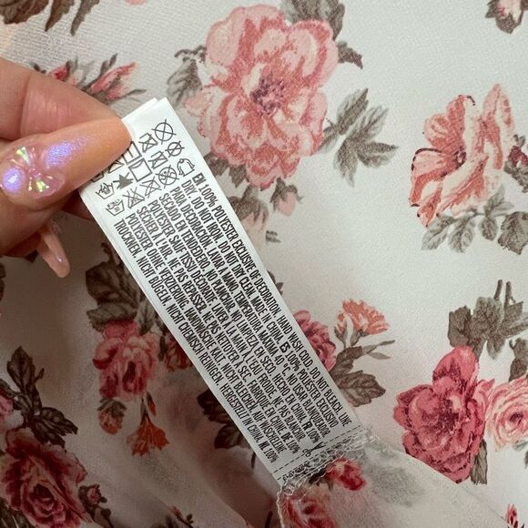 Forever 21 Kimono Robe Sheer Flowy Pink White Roses Flowers Boho size M - Picture 8 of 10